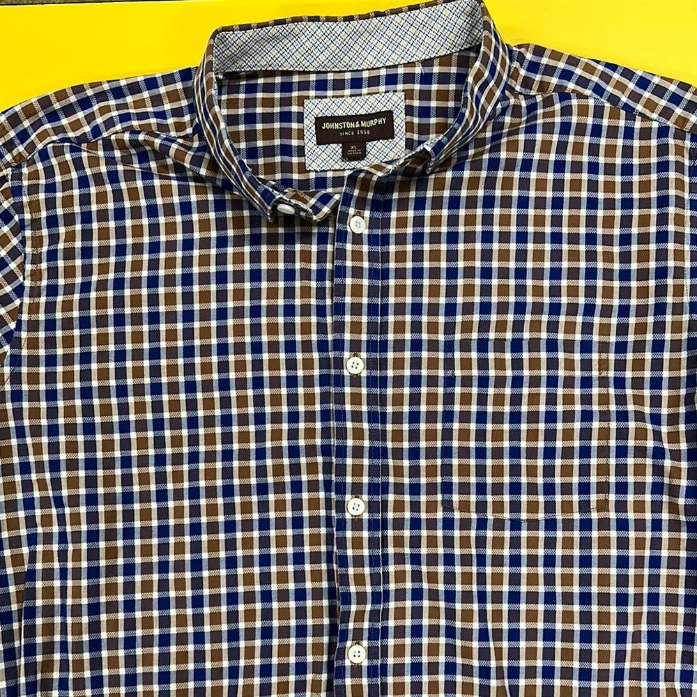 Johnston & Murphy Blue and Brown Casual Button Down Shirt